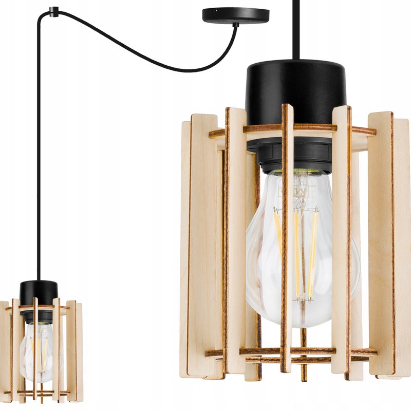 Lampa sufitowa wisząca modern Spider Timber 1xE27 klosz drewniany prostokątny beżowy Light Home LH