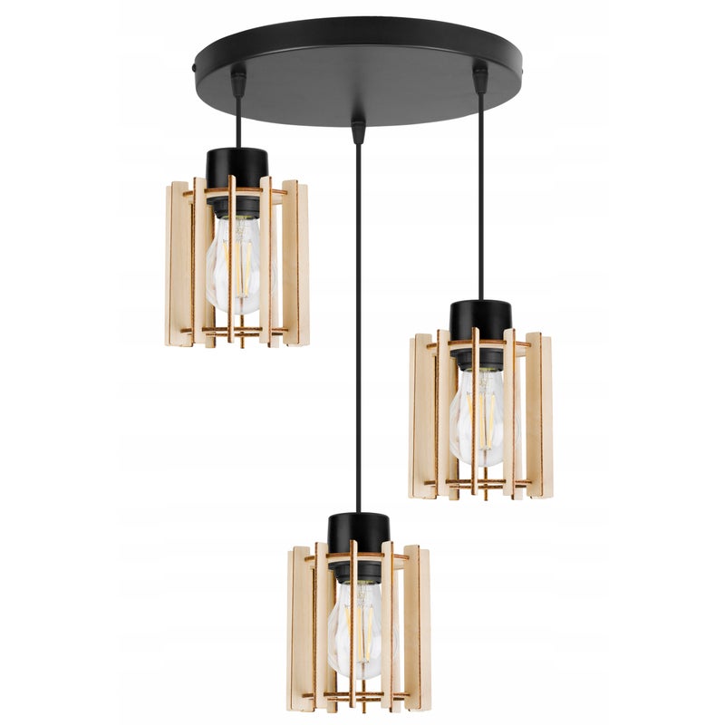 Lampa sufitowa wisząca modern Timber 3xE27 klosz drewniany prostokątny beżowy Light Home LH