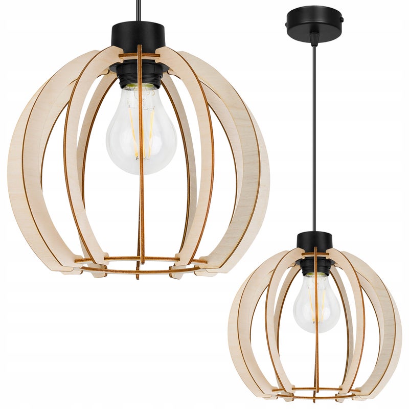 Lampa sufitowa wisząca modern Timber 1xE27 klosz drewniana kula beżowa Light Home LH