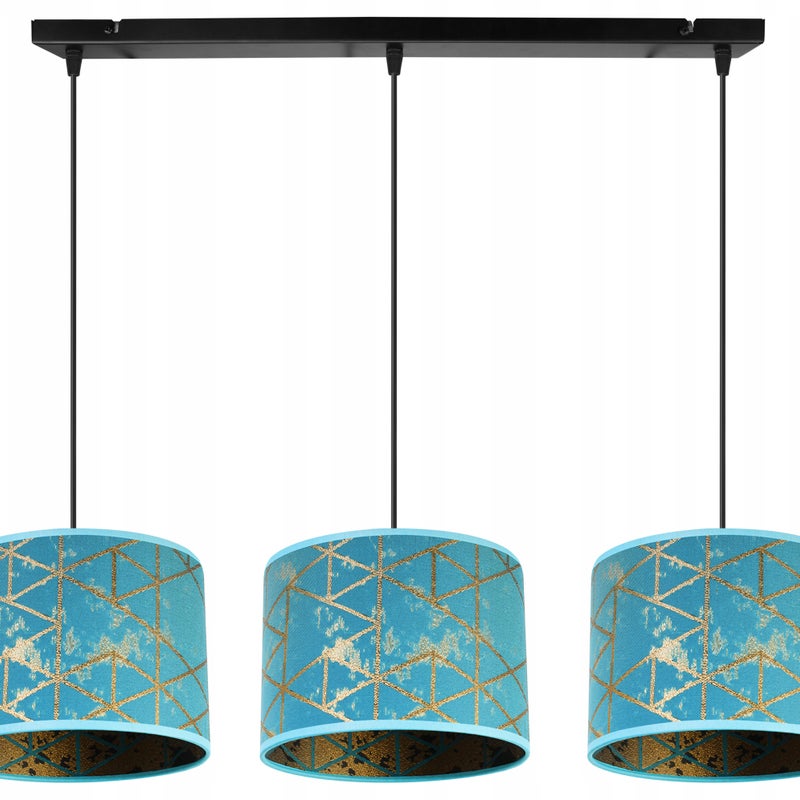 Lampa sufitowa wisząca glam Werona 3xE27 klosz owalny wzorzysty niebieski/złoty Light Home LH