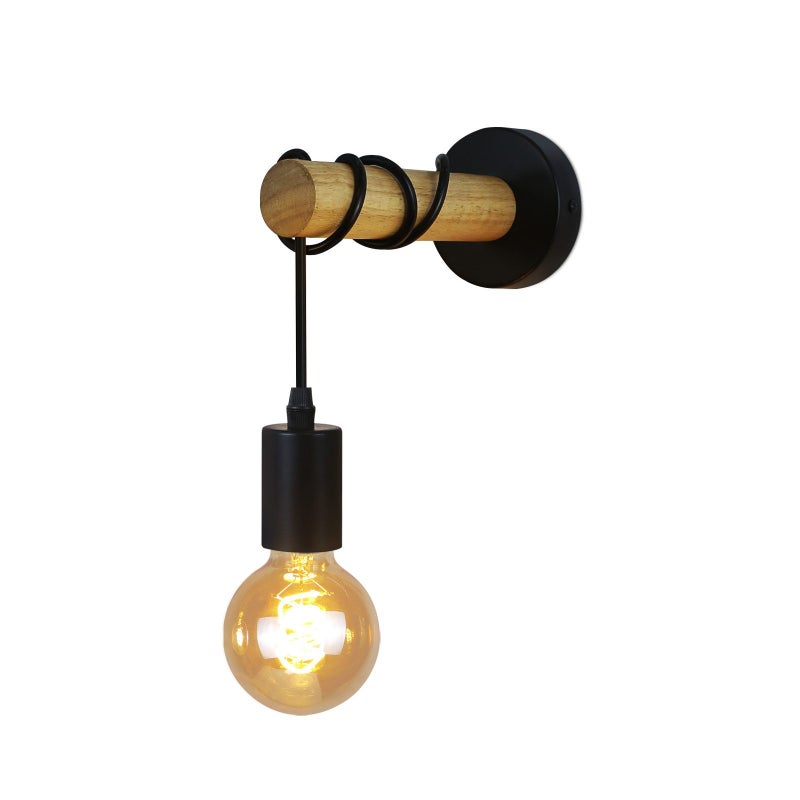 ZMH Kinkiet retro industrialny czarny drewno metal E27 biuro