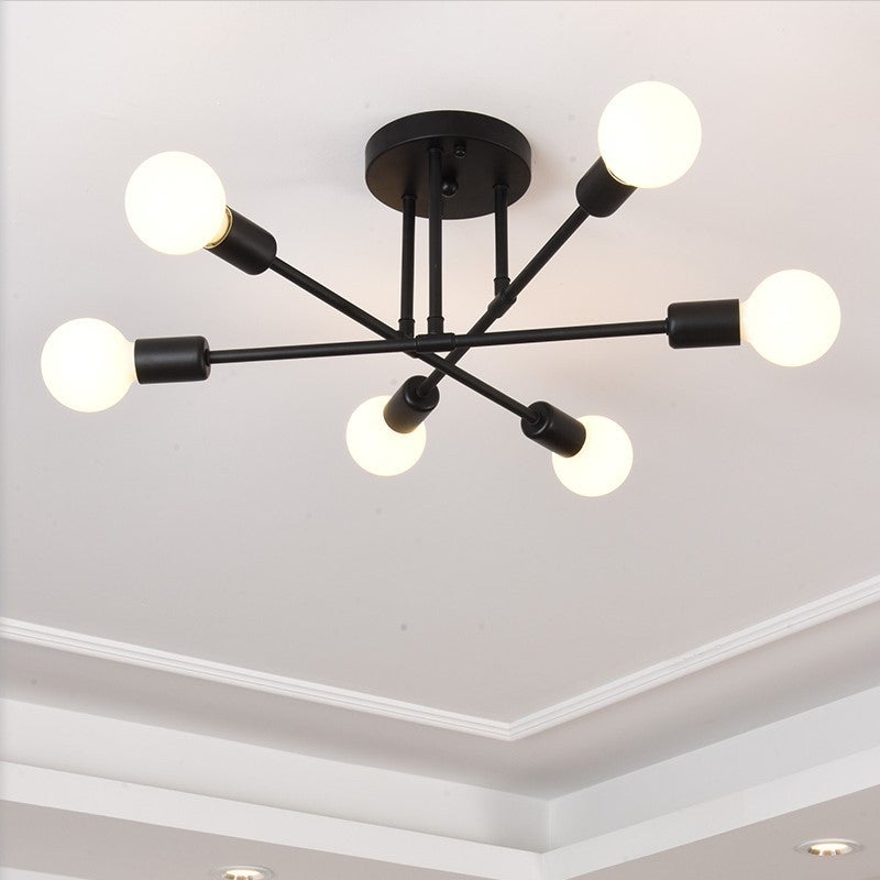 Nowoczesny żyrandol Spoutnik, czarna lampa sufitowa półwpuszczana z 6 światłami do sypialni, jadalni, salonu, kuchni, biura, 70 x 20 cm