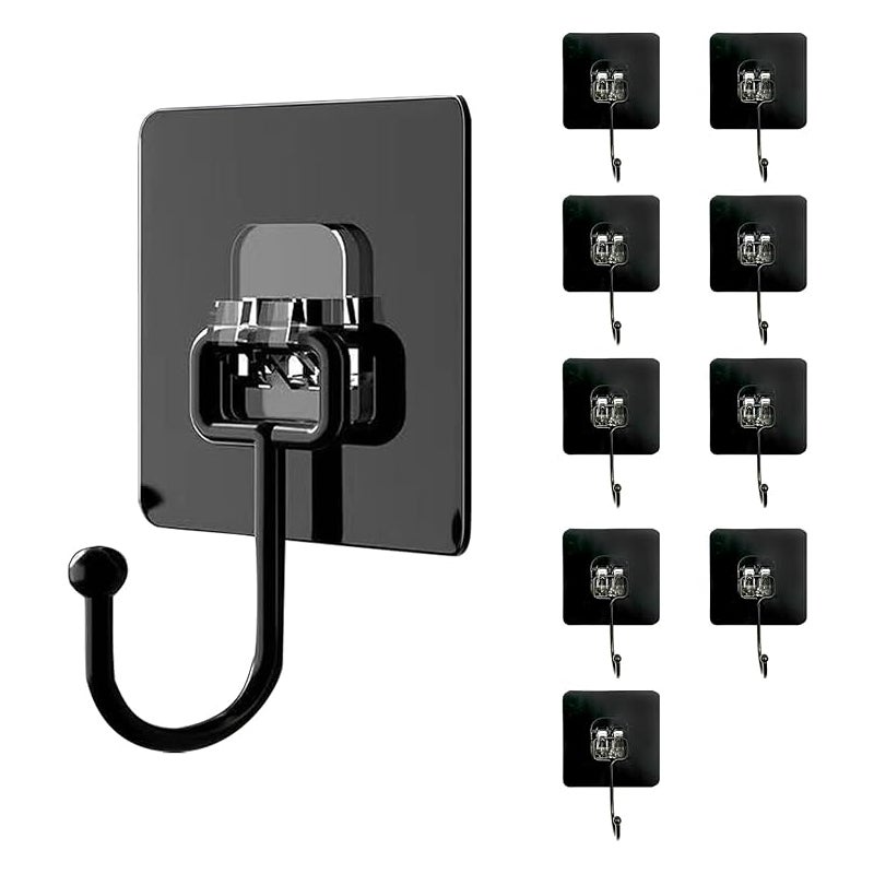 Czarne haczyki samoprzylepne - 10 sztuk, maks. 30 kg, wodoodporne, nie pozostawiające śladów, na ręczniki, przybory, klucze, ubrania, torby