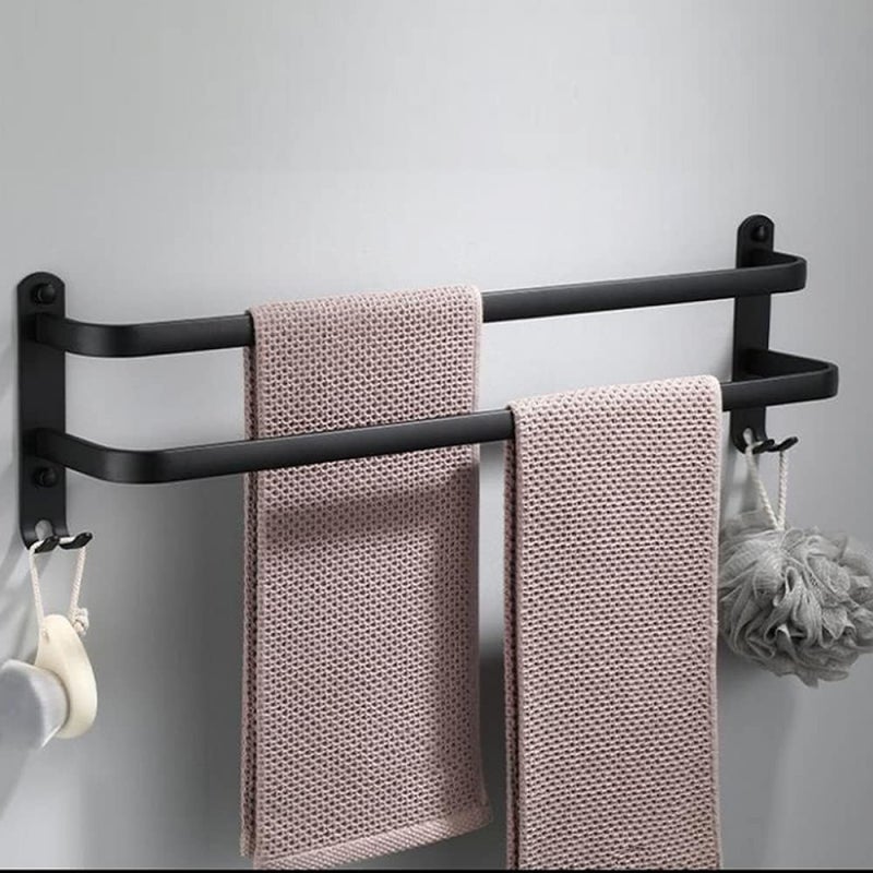 Wieszak na ręczniki łazienkowy czarny - Drążki na ręczniki samoprzylepne ścienne - Wodoodporny z haczykiem (40 cm, dwa drążki)