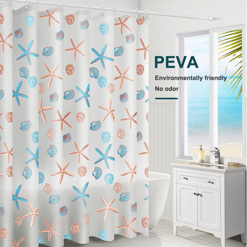 Zasłona prysznicowa z wzorem rozgwiazdy, 12 haczyków, zapewniająca prywatność, 180*200 cm