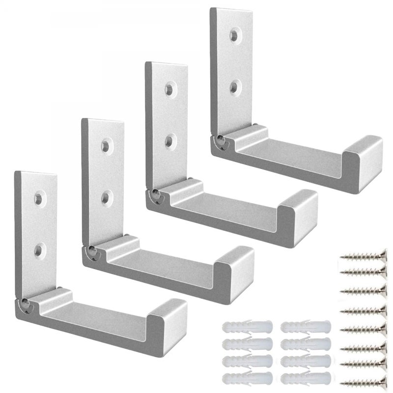 Zestaw 4 składanych wieszaków, haczyki ścienne do zawieszania ubrań ze stopu aluminium, haczyk ścienny na słuchawki, srebrny