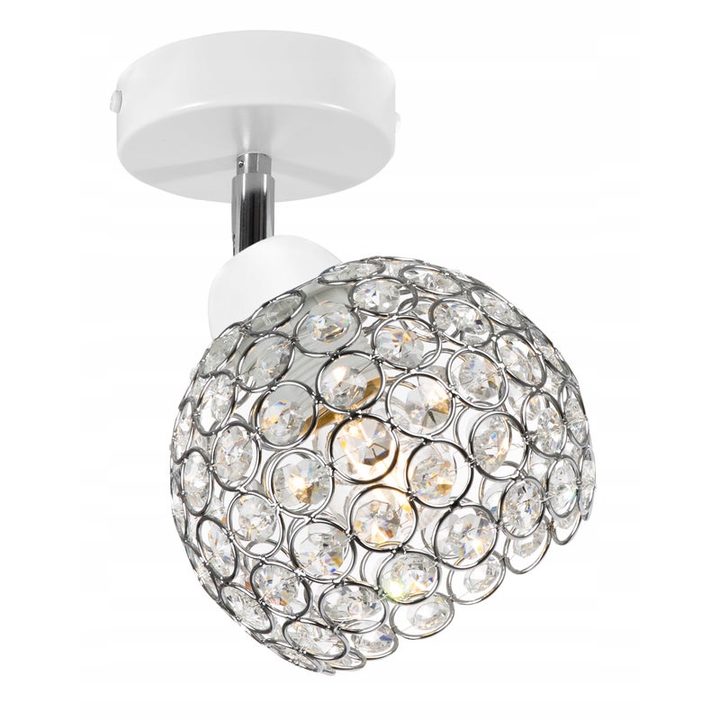 Lampa sufitowa wisząca Crystal biała 1xE27 klosz kula metal kryształki bezbarwny/srebrny Light Home LH