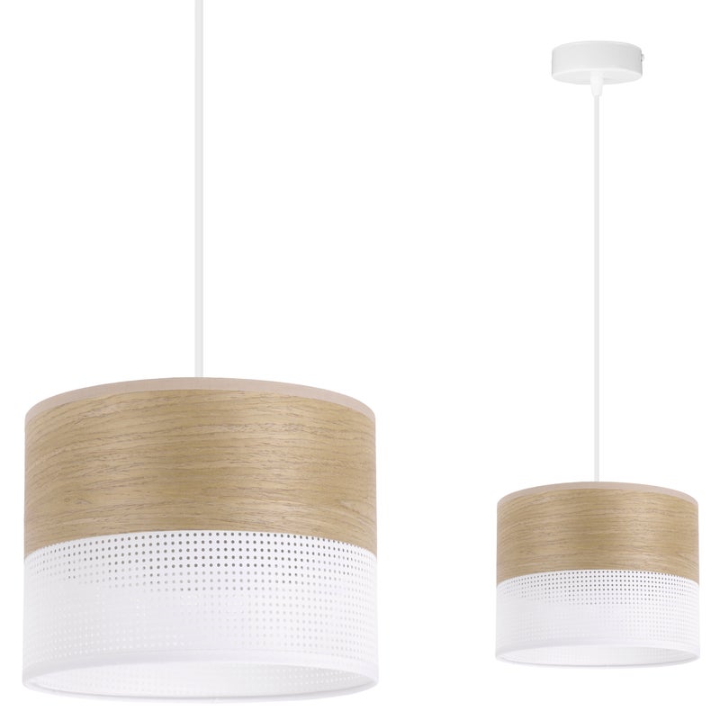 Lampa sufitowa wisząca Wood biała fornir 1xE27 abażur 20cm dąb złocisty Light Home LH