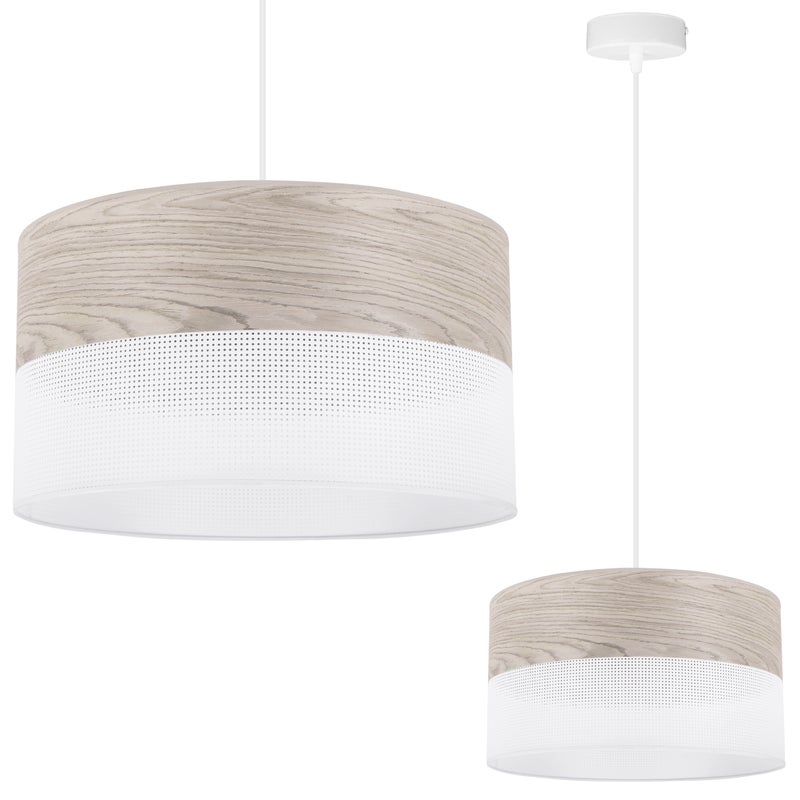 Lampa sufitowa wisząca Wood biały fornir 1xE27 abażur 30cm dąb bielony Light Home LH