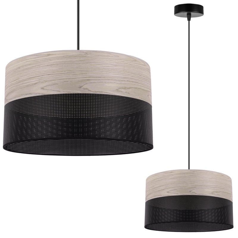 Lampa sufitowa wisząca Wood czarny fornir 1xE27 abażur 30cm dąb bielony Light Home LH