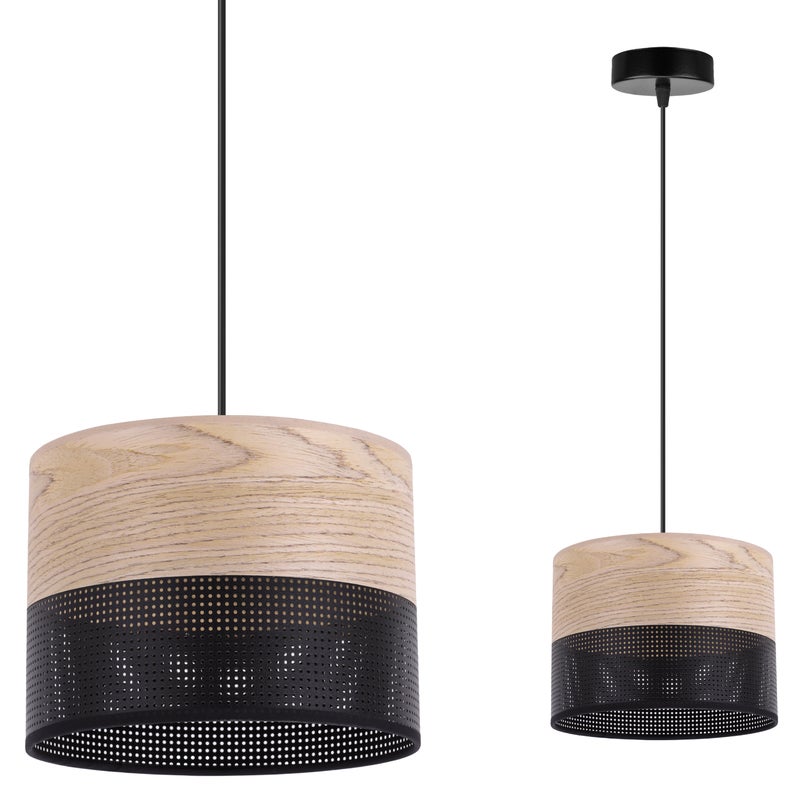 Lampa sufitowa wisząca Wood czarny fornir 1xE27 abażur 20cm dąb klasyczny Light Home LH