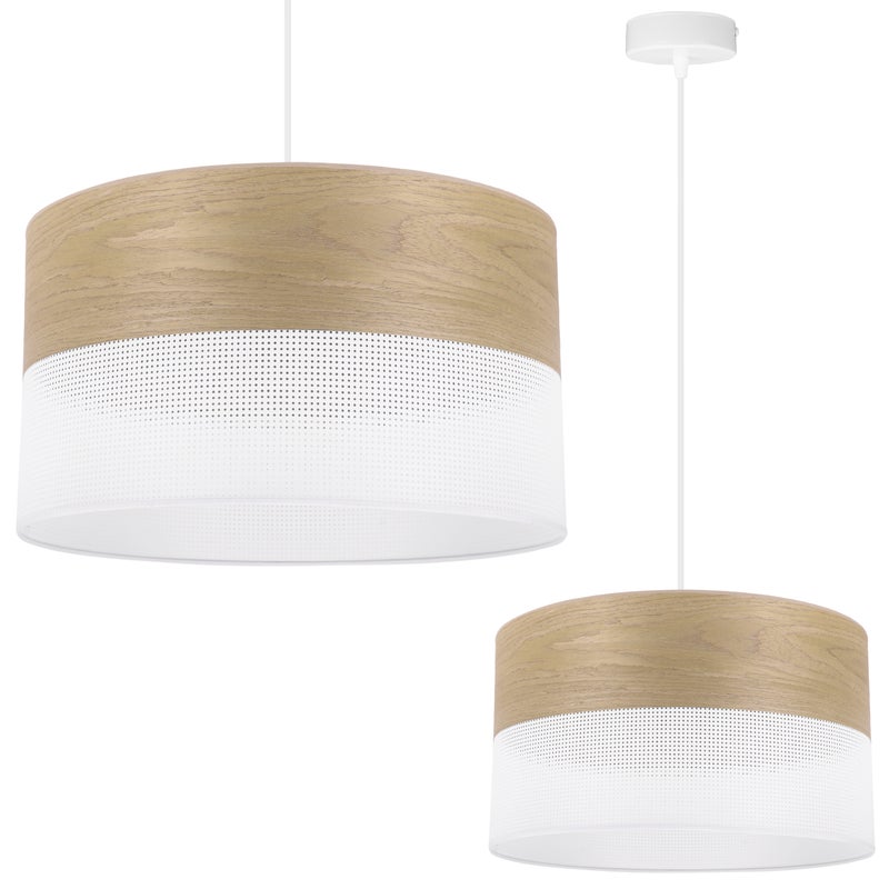 Lampa sufitowa wisząca Wood biała fornir 1xE27 abażur 35cm dąb złocisty Light Home LH