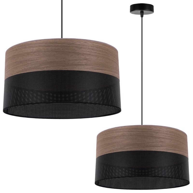 Lampa sufitowa wisząca Wood czarny fornir 1xE27 abażur 40cm orzech Light Home LH