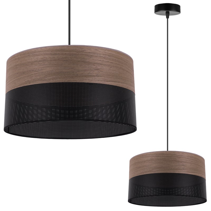 Lampa sufitowa wisząca Wood czarny fornir 1xE27 abażur 30cm orzech Light Home LH
