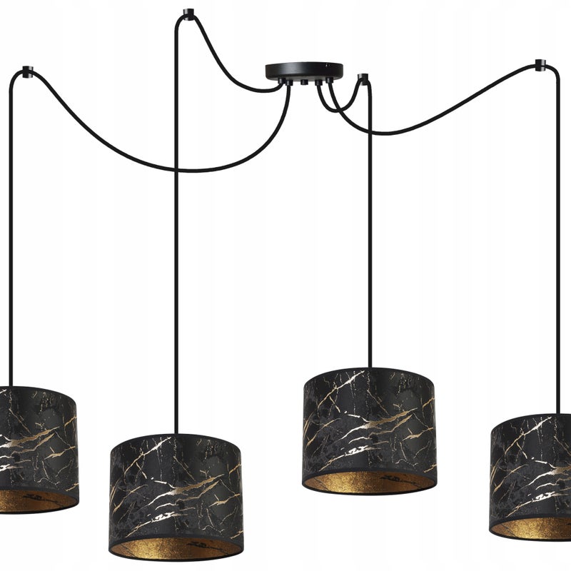Lampa sufitowa wisząca modern Werona 4xE27 klosz owalny wzorzysty złoty/czarny Light Home LH