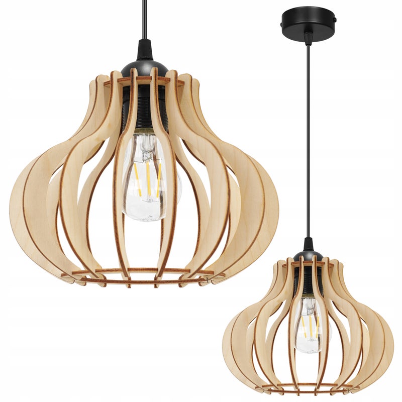Lampa sufitowa wisząca Timber modern 1xE27 abażur owalny drewniany beżowy Light Home LH
