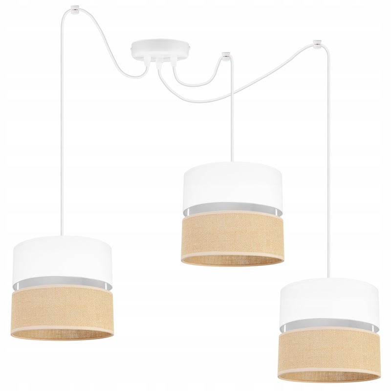 Lampa sufitowa wisząca Juta modern 3xE27 abażur walec biało/beżowy Light Home LH