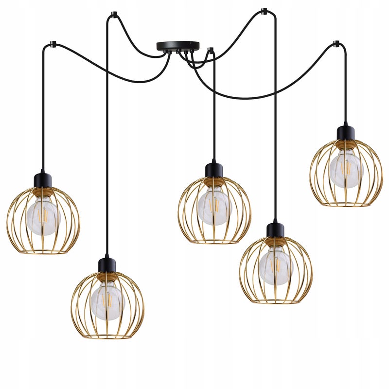 Lampa sufitowa wisząca Spider Mona moden 5xE27 abażur druciak złoty Light Home LH