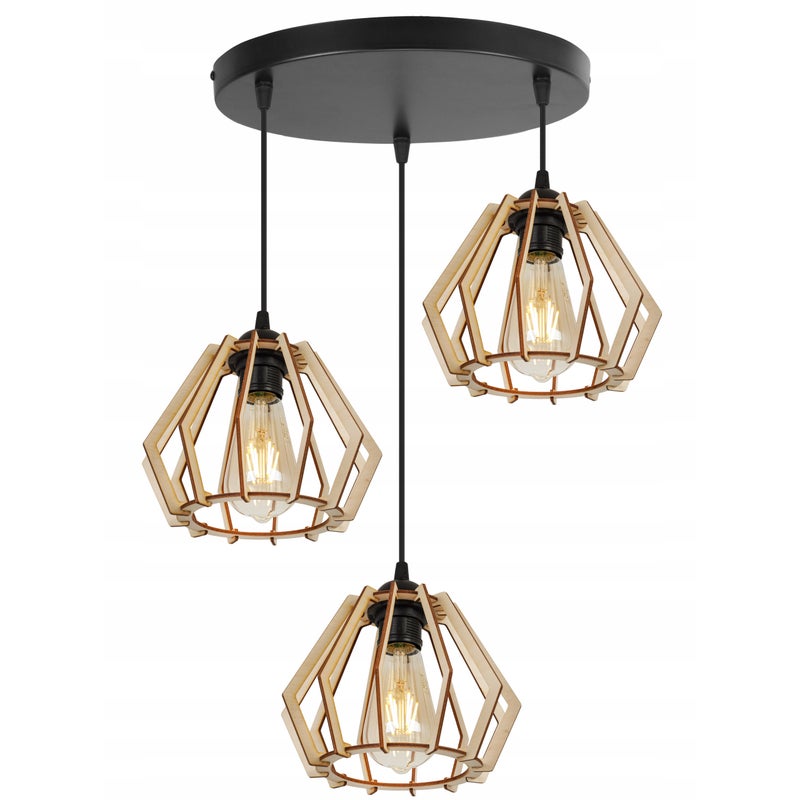 Lampa sufitowa wisząca modern Timber 3xE27 klosz drewniany diament beżowy Light Home LH