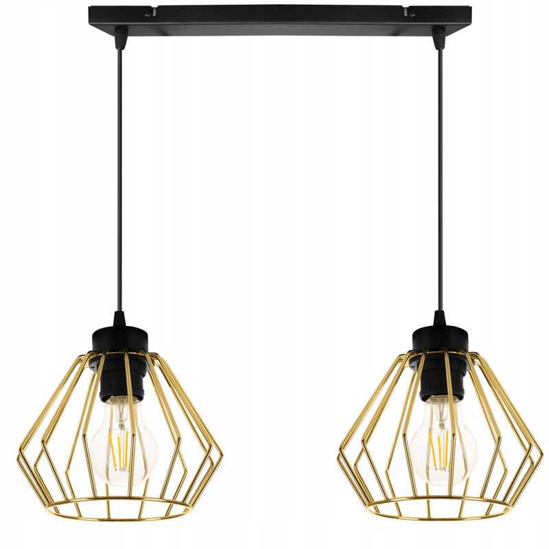 Lampa sufitowa wisząca Santos modern 2xE27 abażur druciak diament złoty Light Home LH