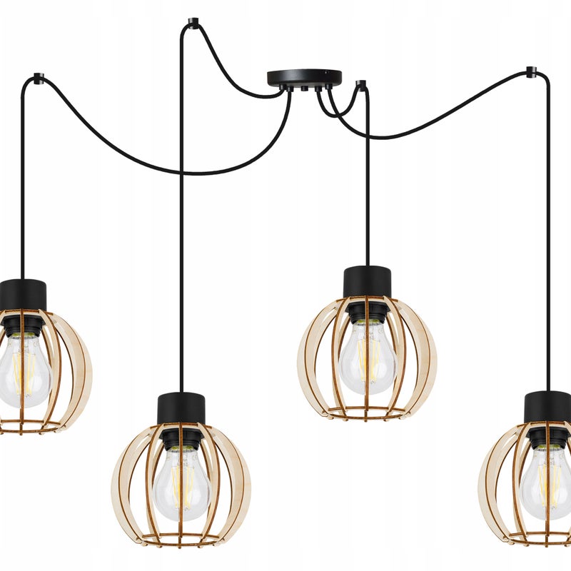 Lampa sufitowa wisząca modern Spider Timber 4xE27 klosz drewniana kula beżowa Light Home LH