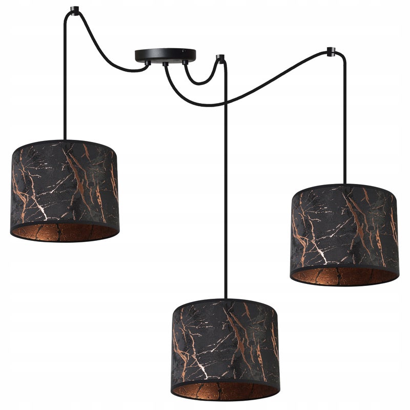 Lampa sufitowa wisząca modern Werona 3xE27 klosz owalny wzorzysty czarny/miedziany Light Home LH