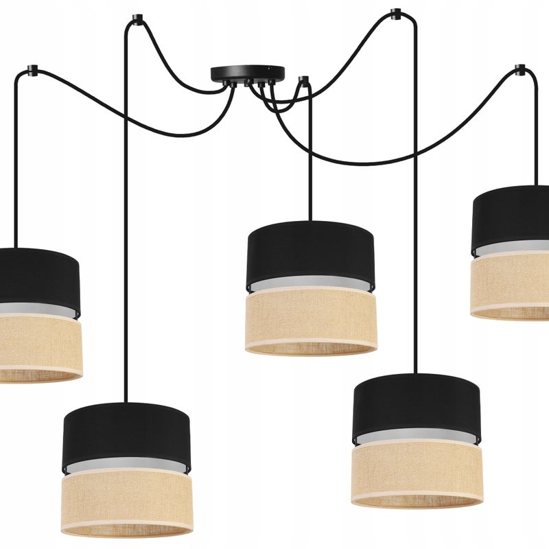 Lampa sufitowa wisząca modern Juta 5xE27 klosz owalny beżowy/czarny Light Home LH