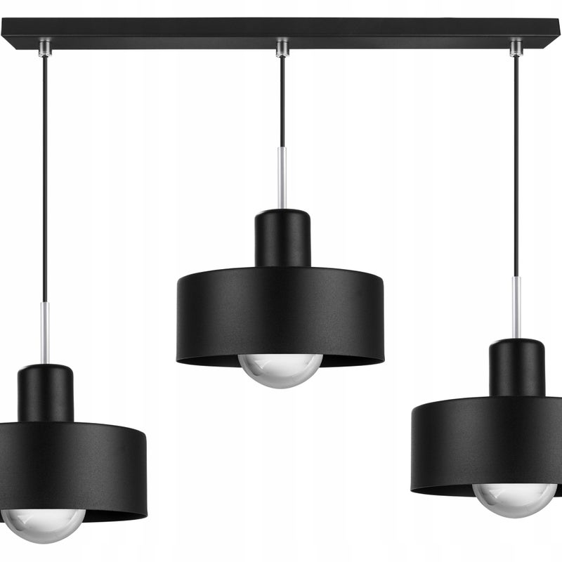 Lampa sufitowa wisząca Barcelona modern 3xE27 abażur walec srebrno/czarny Light Home LH