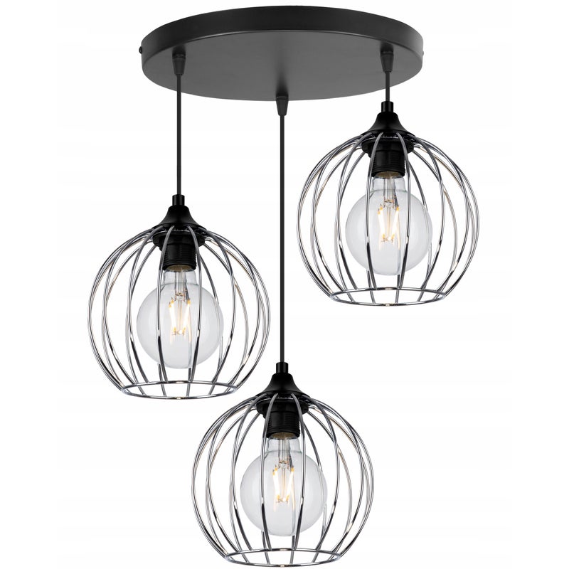 Lampa sufitowa wisząca Toronto modern 3xE27 abażur druciak półkulisty czarny Light Home LH