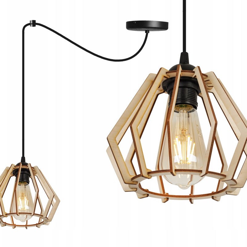 Lampa sufitowa wisząca modern Spider Timber 1xE27 klosz drewniany diament beżowy Light Home LH