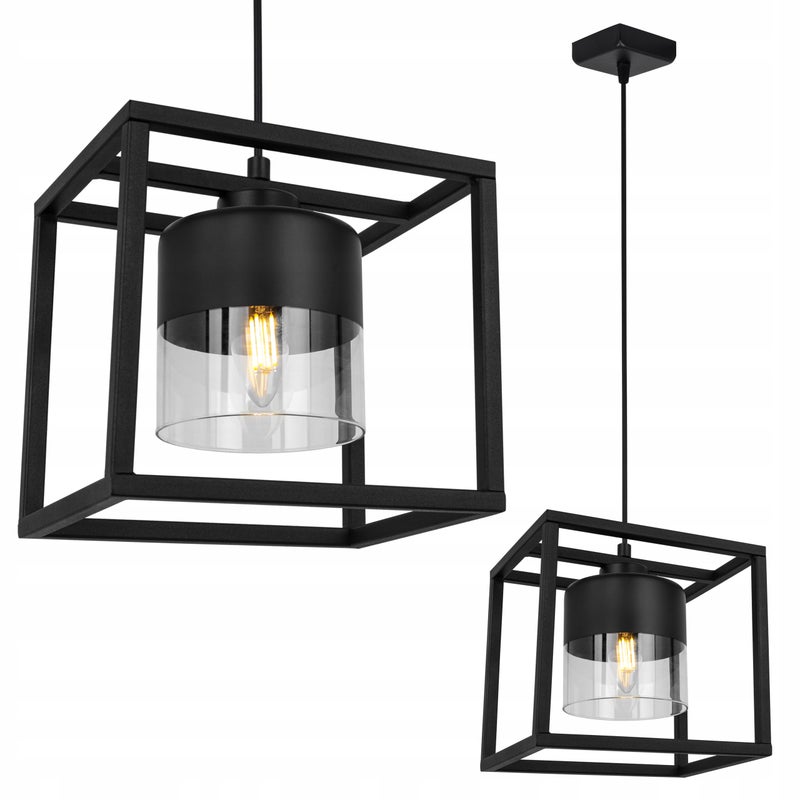 Lampa sufitowa wisząca Roma Cage modern 1xE27 abażur walec czarny/transparentny Light Home LH