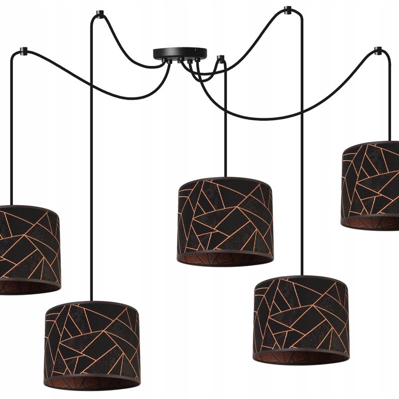 Lampa sufitowa wisząca modern Werona 5xE27 klosz owalny wzorzysty czarno/miedziany Light Home LH