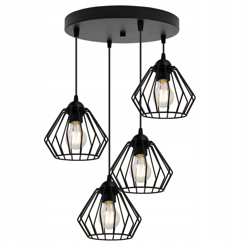 Lampa sufitowa wisząca modern Edison 4xE27 klosz druciak diament czarny Light Home LH