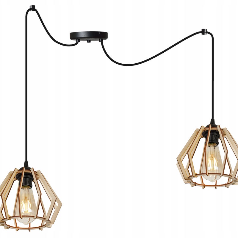 Lampa sufitowa wisząca modern Spider Timber 2xE27 klosz drewniany diament beżowy Light Home LH