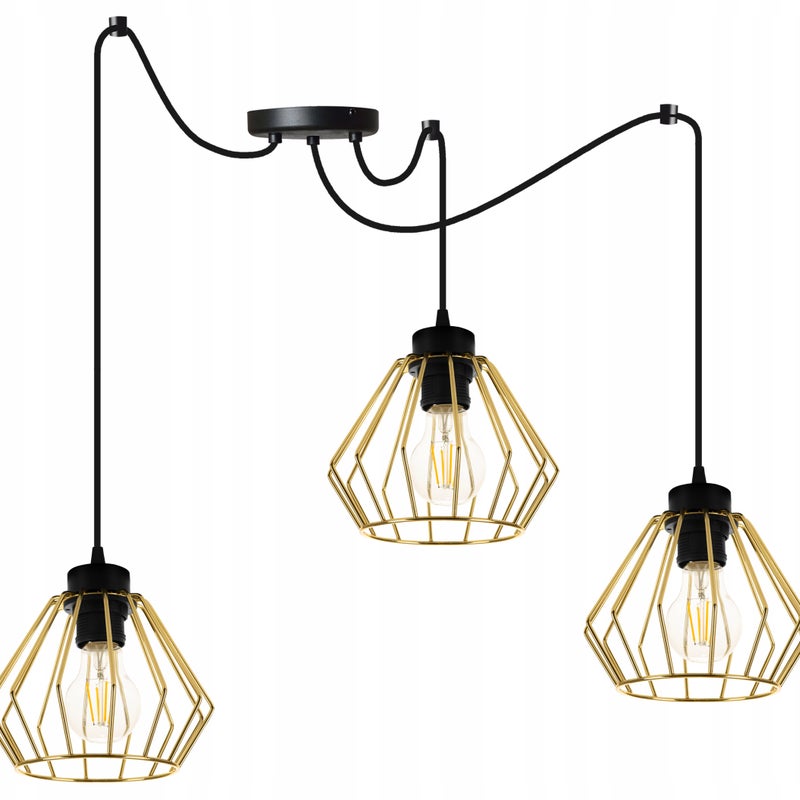 Lampa sufitowa wisząca modern Spider Santos 3xE27 klosz druciak złoty Light Home LH