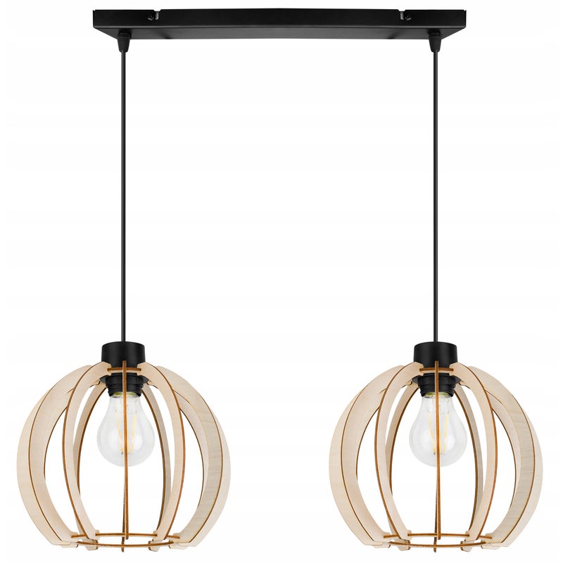 Lampa sufitowa wisząca modern Timber 2xE27 klosz drewniana kula beżowa Light Home LH