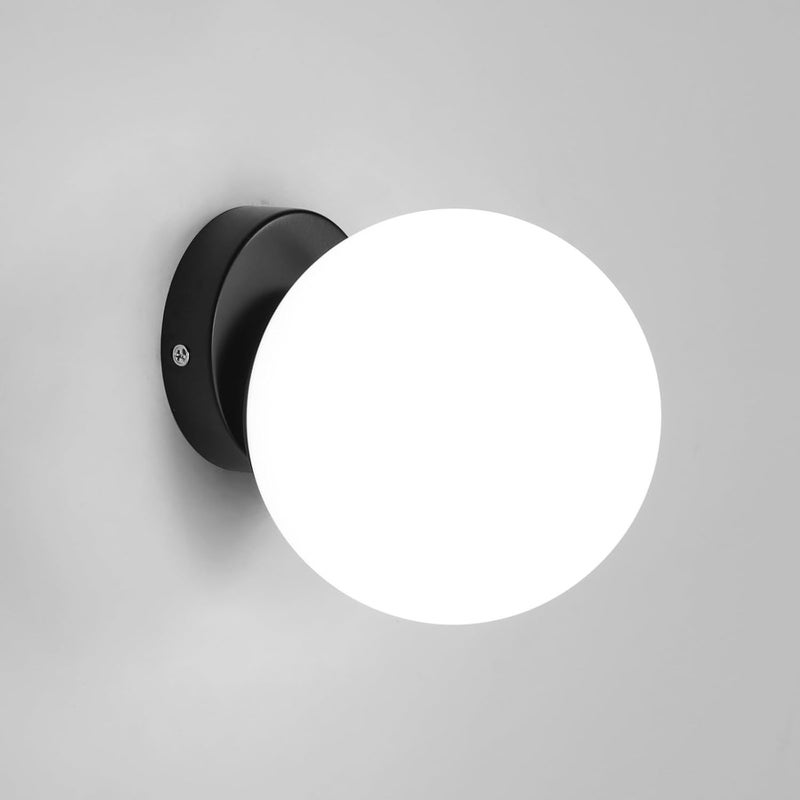 GLAMARIS Lampa Ścienna Kula Nowoczesny Kinkiet Wewnętrzny E27 Lampa Ścienna Klosz Szklany 15CM do Sypialni, Salonu, Korytarza, Bez Żarówki, Czarny