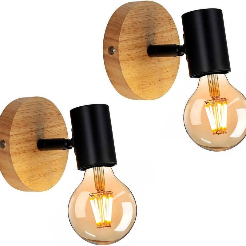 GLAMARIS SZT Kinkiet Ścienny Wewnętrzny Industrialny Lampa Ścienna Drewniana Vintage Oprawa Wewnętrzna do Sypialni Salonu Korytarza Restauracji