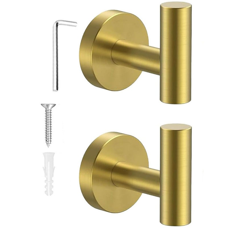 Zestaw 2 perforowanych wieszaków, haczyki na ręczniki ze stali nierdzewnej, haczyki na plecak, odpowiednie do łazienki, montaż ścienny, złoty