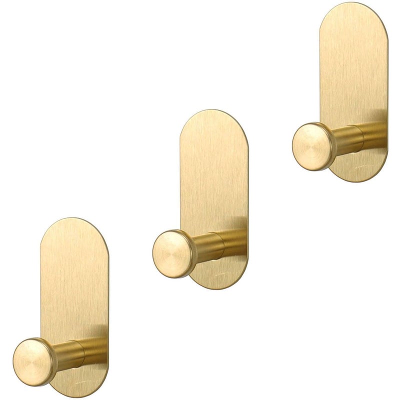 Mocno klejące haczyki na ręczniki, wodoodporne haczyki prysznicowe ze stali nierdzewnej (szczotkowane złoto, zestaw 3 szt.)