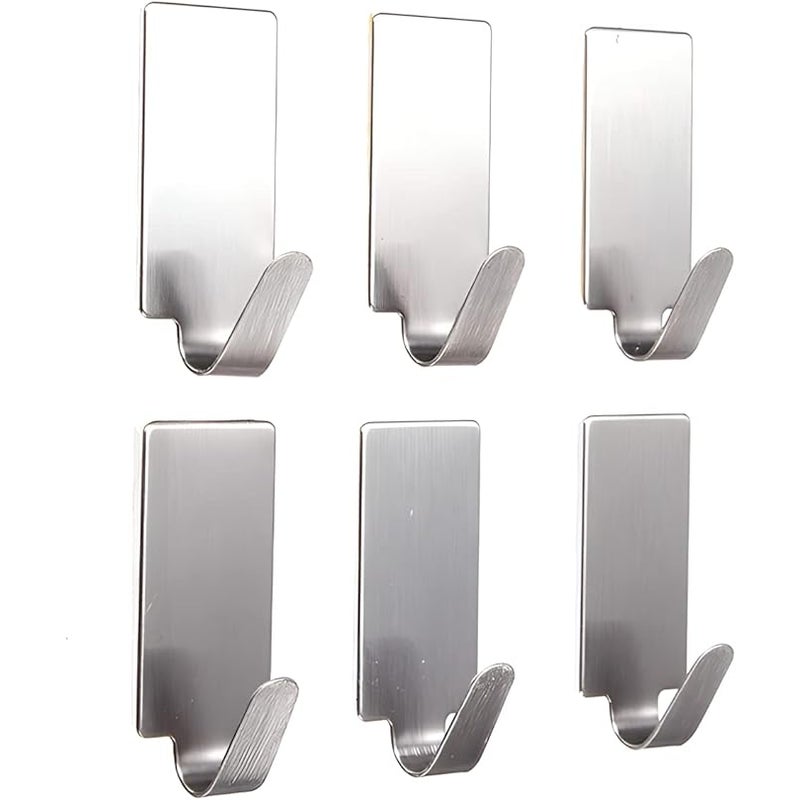 Zestaw 6 haczyków samoprzylepnych ze stali nierdzewnej, wieszak na ręczniki do łazienki lub kuchni – bez wiercenia