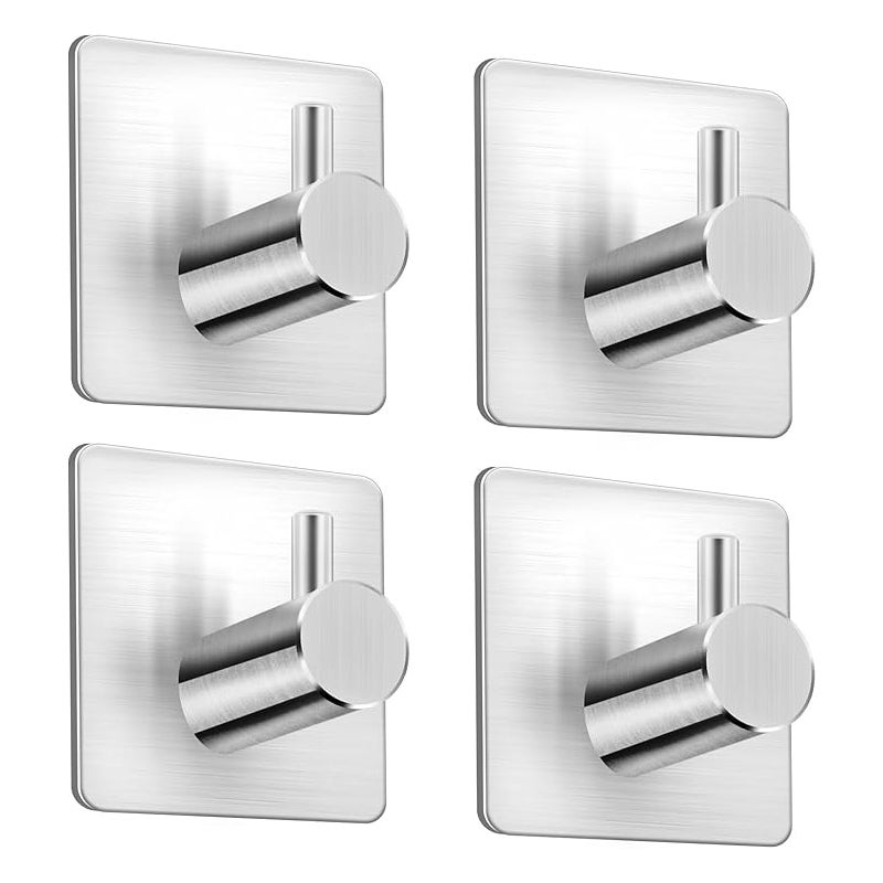 Wieszak na ręczniki ze stali nierdzewnej, bez wiercenia, zestaw 4 mocnych haczyków samoprzylepnych, nierdzewne, do łazienki, kuchni, srebrne