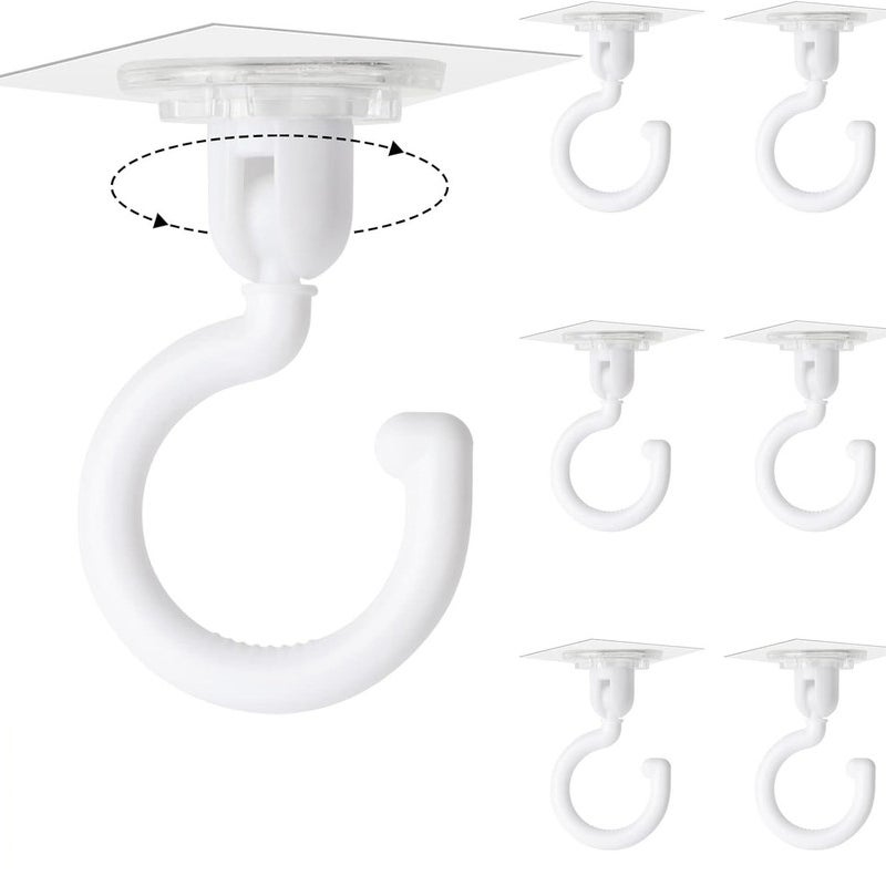 Haczyki samoprzylepne, 6 szt., obrotowe haczyki sufitowe 360°, bez wiercenia, wieszaki na ręczniki, przezroczyste, białe