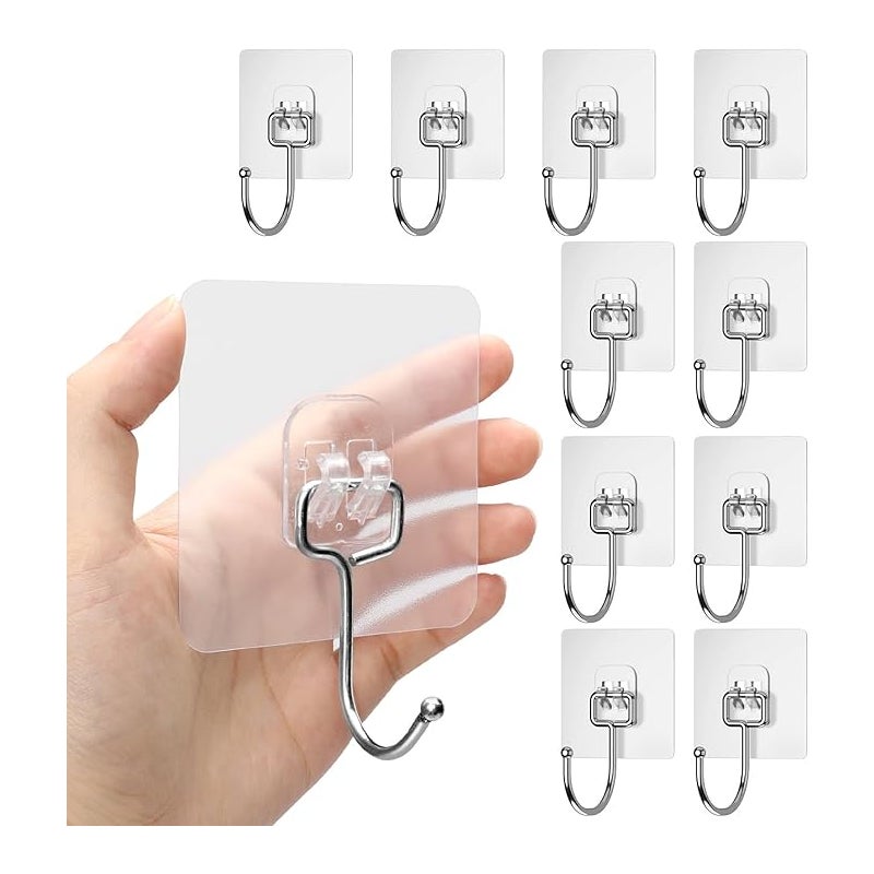 Samoprzylepne haczyki 10 sztuk, maks. udźwig 15 kg, transparentne, wieszaki na ręczniki bez wiercenia, do kuchni, łazienki, na ścianę, sufit