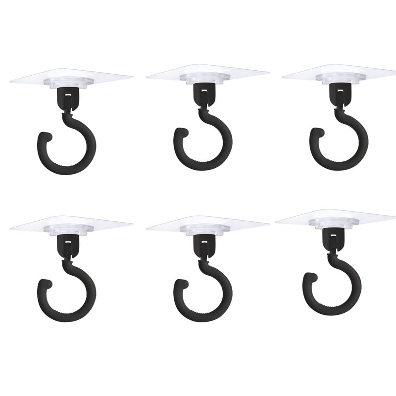 Haczyki samoprzylepne, 6 szt., obrotowe haczyki sufitowe 360°, bez wiercenia, wieszaki na ręczniki, przezroczyste, czarne