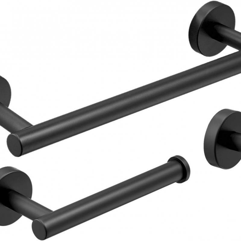 Czarne Matowe Akcesoria Łazienkowe, Uchwyt na Papier Toaletowy/Wieszak na Ręczniki Ścienny/Haczyk, 3 Sztuki