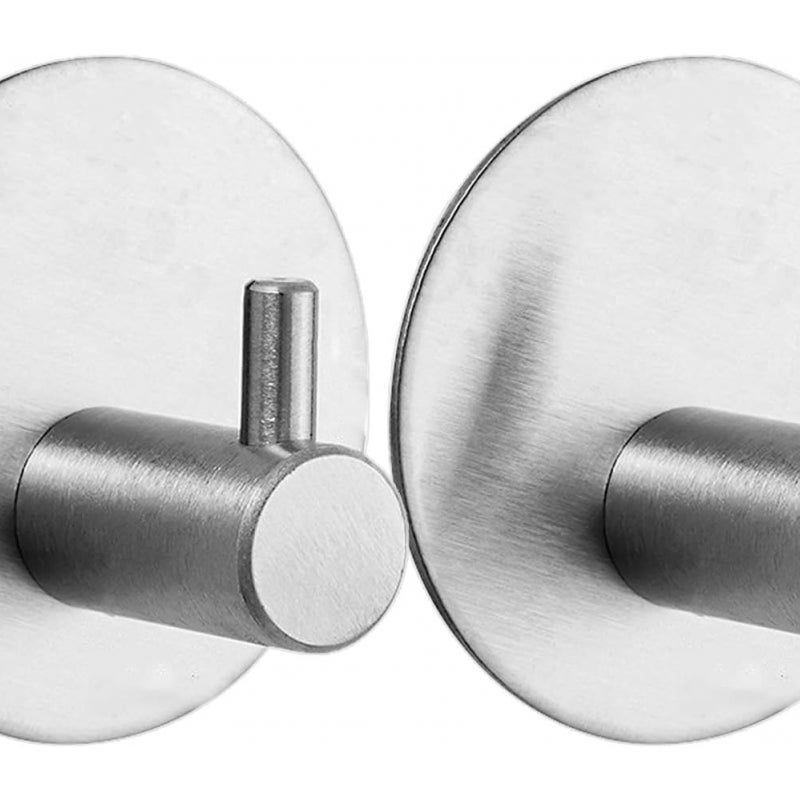 Zestaw 2 okrągłych samoprzylepnych haczyków ściennych ze stali nierdzewnej 304 na ręczniki, do łazienki i kuchni (srebrny)
