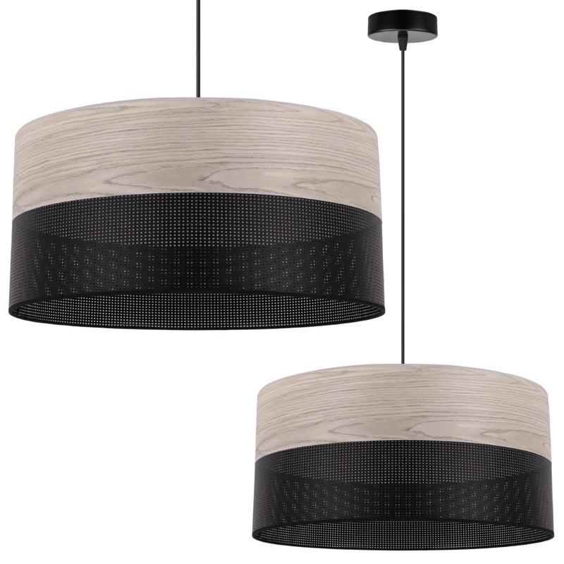 Lampa sufitowa wisząca Wood czarny fornir 1xE27 abażur 44cm dąb bielony Light Home LH