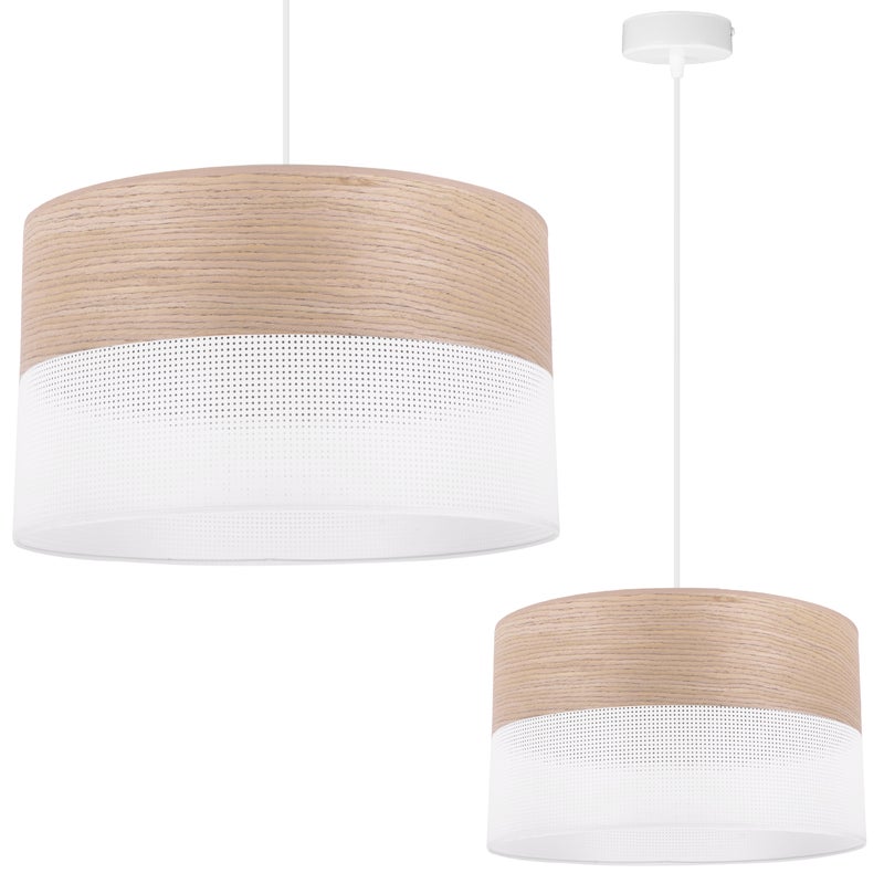 Lampa sufitowa wisząca Wood biała fornir 1xE27 abażur 35cm dąb klasyczny Light Home LH