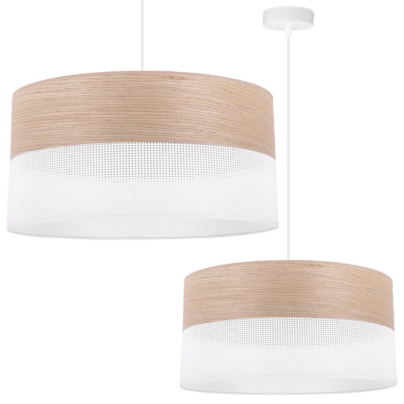 Lampa sufitowa wisząca Wood biała fornir 1xE27 abażur 44cm dąb klasyczny Light Home LH